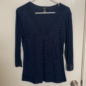 Navy blue lace front blouse